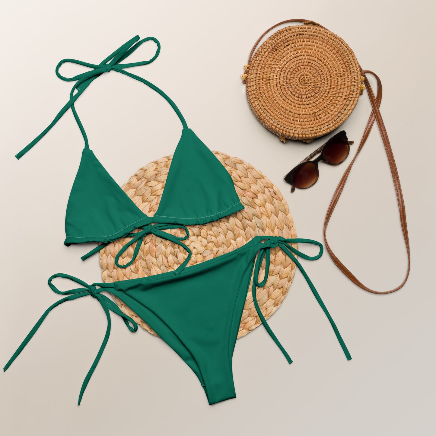 Emerald All-over print recycled string bikini