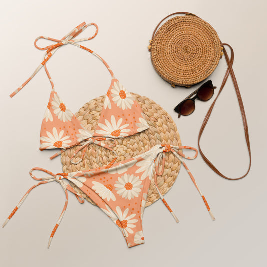 Flower corail All-over print recycled string bikini