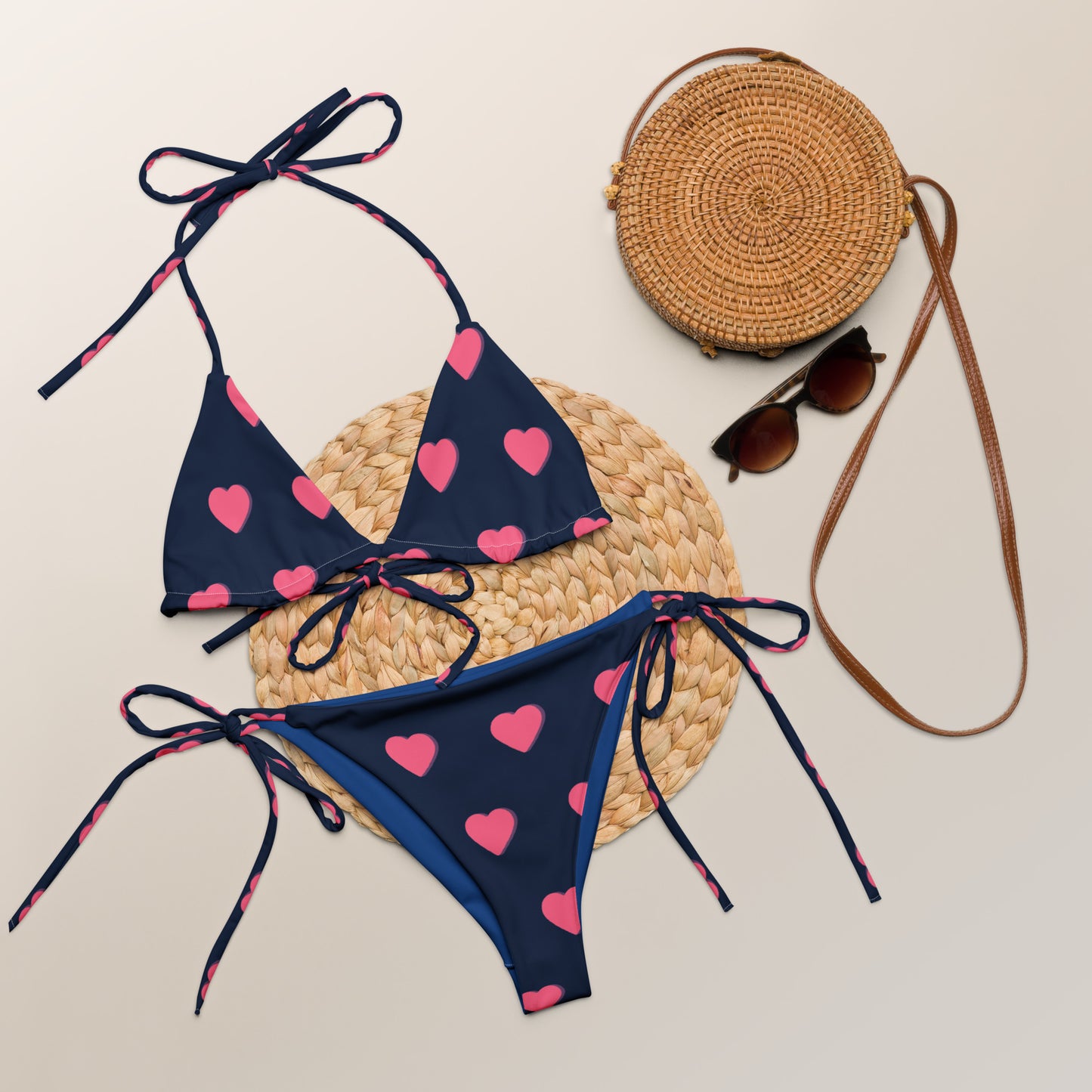 Hearted All-over print recycled string bikini