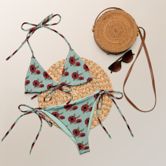 Kaki Designed All-over print recycled string bikini